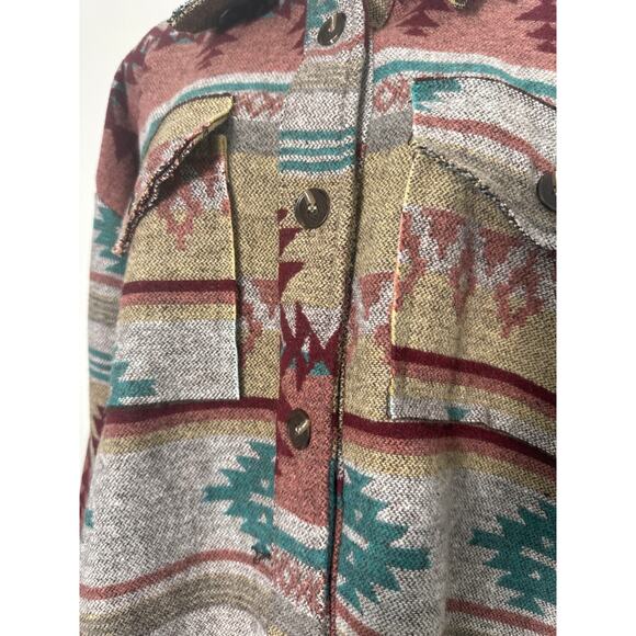 La Miel Southwest Aztec Print Button Front Shacket Size S - Picture 8 of 14